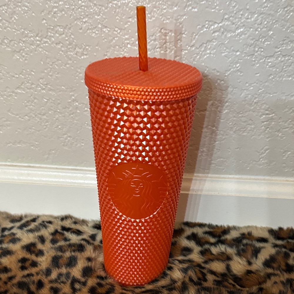 NEW Starbucks Orange Studded Tumbler with Straw 24oz